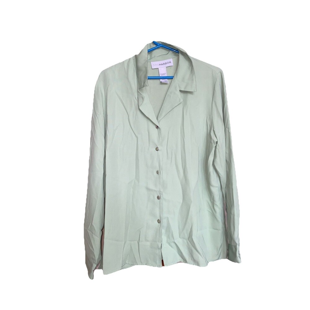 Women’s Top - Sag Harbor Green Button-Up Shirt Long Sleeve Women’s -Size 16